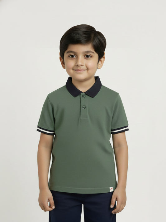 Olive 100% Cotton Short Sleeves Polo Collar T-shirt