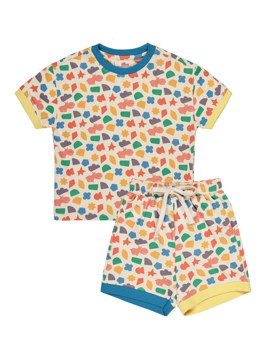 Shapes and Peach Oversized Coord Set for Boys