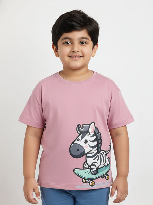 Purple 100% Cotton Interlock Oversized Fit Animal Printed Short Sleeves T-shirt