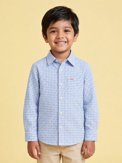 The Little Checkmate Shirt in Sky Blue