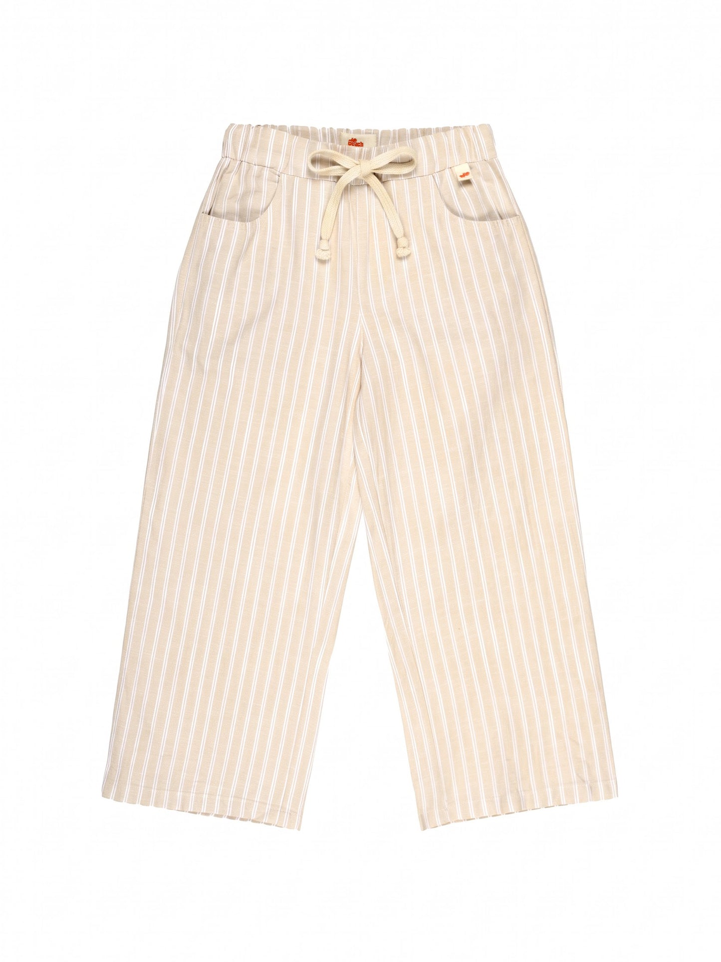 Beige Striped Cotton Linen Relaxed Fit Trousers