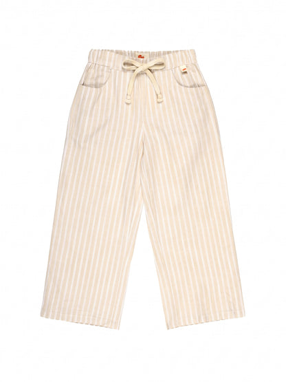 Beige Striped Cotton Linen Relaxed Fit Trousers