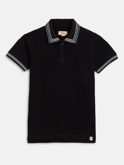 Black 100% Cotton Short Sleeves Polo Collar T-shirt