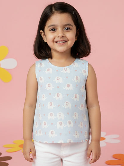 Light blue 100% Cotton Cross Back Sleeveless Top