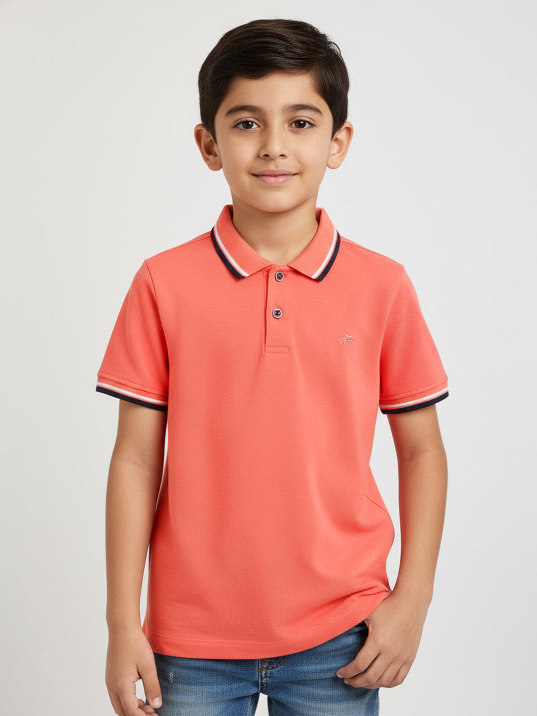 Pink 100% Cotton Short Sleeves Polo Collar T-shirt for Boys