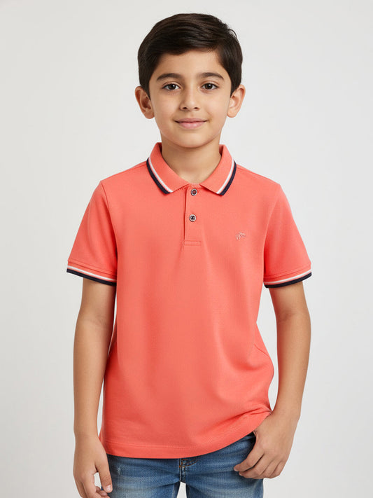 Pink 100% Cotton Short Sleeves Polo Collar T-shirt for Boys