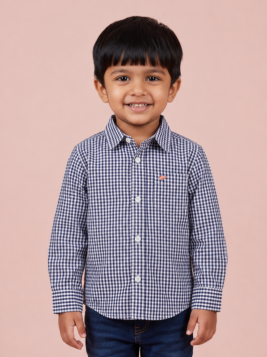 The Little Checkmate Shirt in Navy Blue