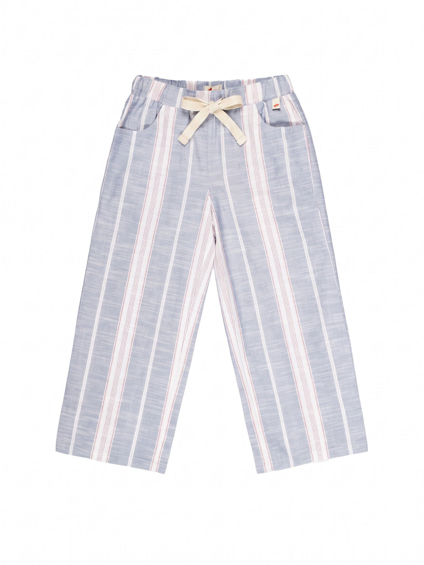 Blue Striped Cotton Linen Relaxed Fit Trousers