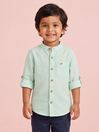 The Timeless Roll-up Sleeve Shirt for Boys (Green)