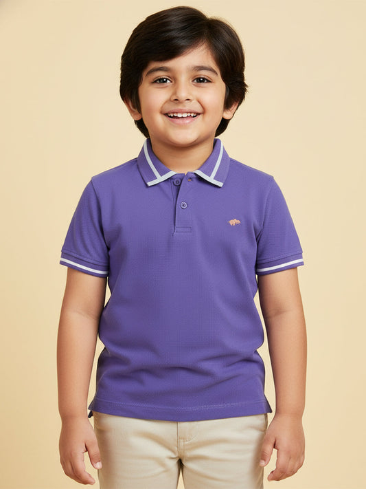 Purple 100% Cotton Short Sleeves Polo Collar T-shirt for Boys