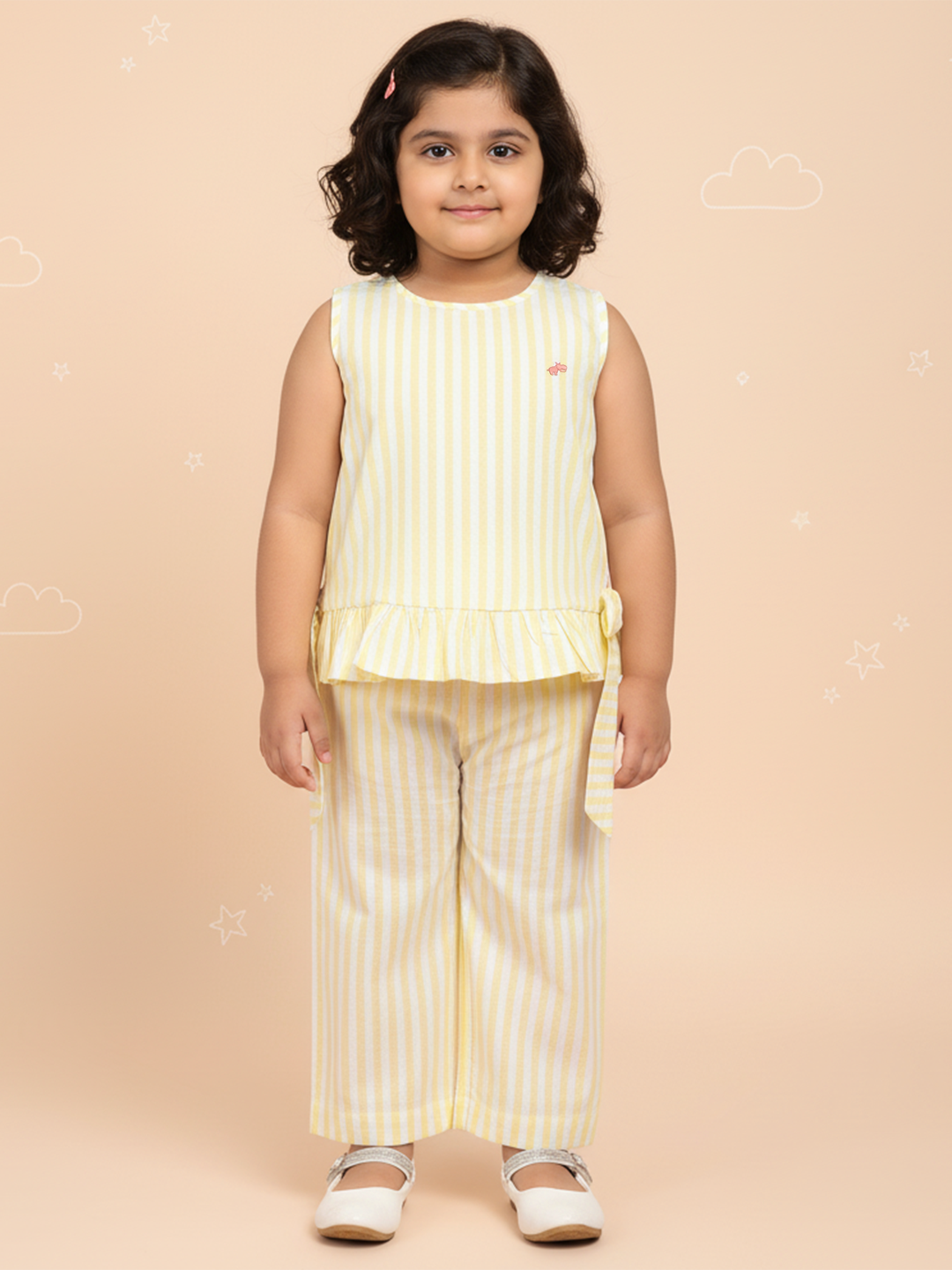 Yellow 100% Cotton Striped Coord Set