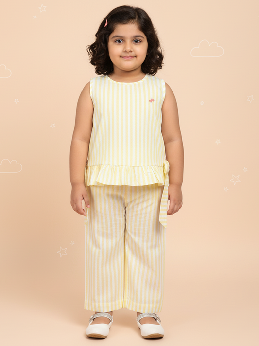 Yellow 100% Cotton Striped Coord Set