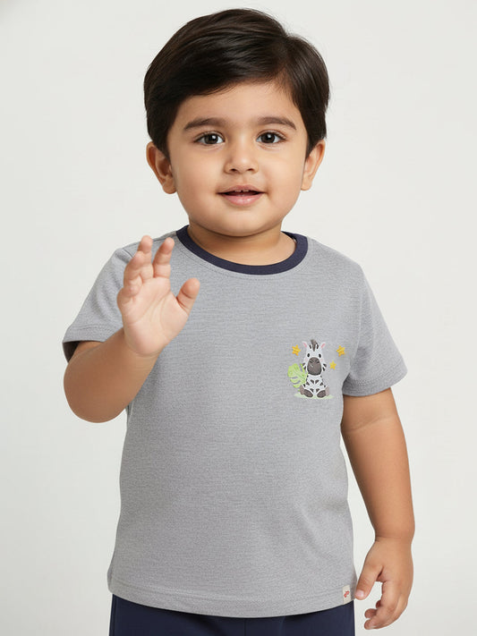 Grey Mélange 100% Cotton Regular Fit Animal Printed Short Sleeves T-shirt