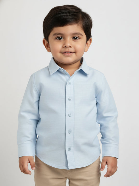 Easy to Wear Blue 100% Cotton Formal Shirt for Toddlers with Zip and Faux Buttons
