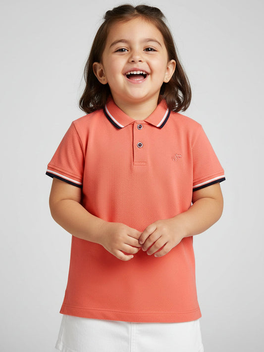 Pink 100% Cotton Short Sleeves Polo Collar T-shirt for Girls