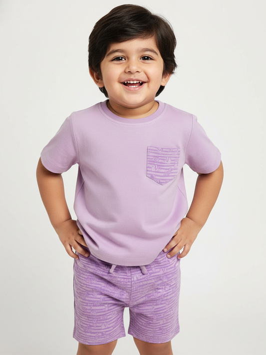 Purple 100% Cotton Regular Fit Printed Coord Set