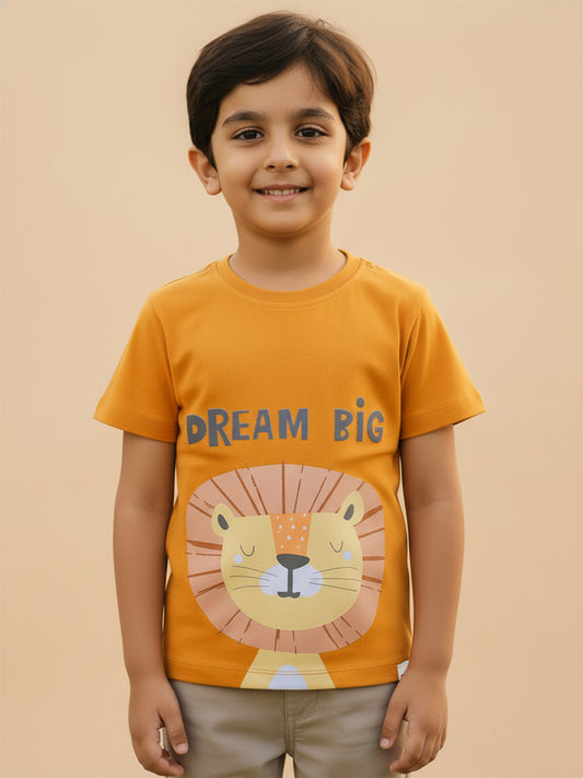 Mustard 100% Cotton Regular Fit Animal Printed Short Sleeves T-shirt
