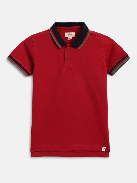 Red 100% Cotton Short Sleeves Polo Collar T-shirt