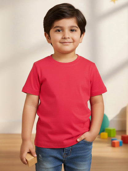 Red 100% Cotton Regular Fit Solid Short Sleeves T-shirt for Boys
