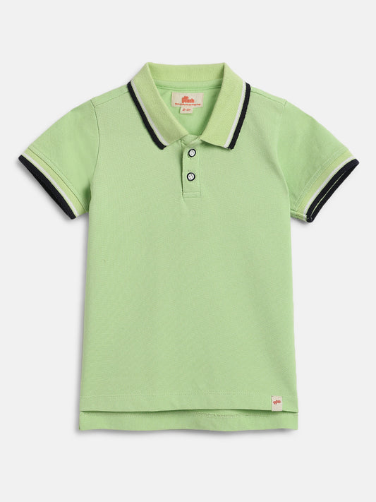 Green 100% Cotton Short Sleeves Polo Collar T-shirt