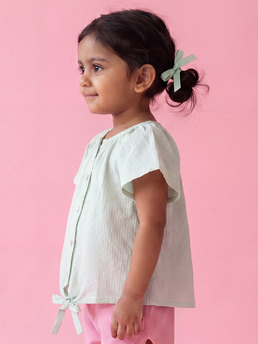 Seersucker Knot & Pop Tie-Up Top for Girls (Green)