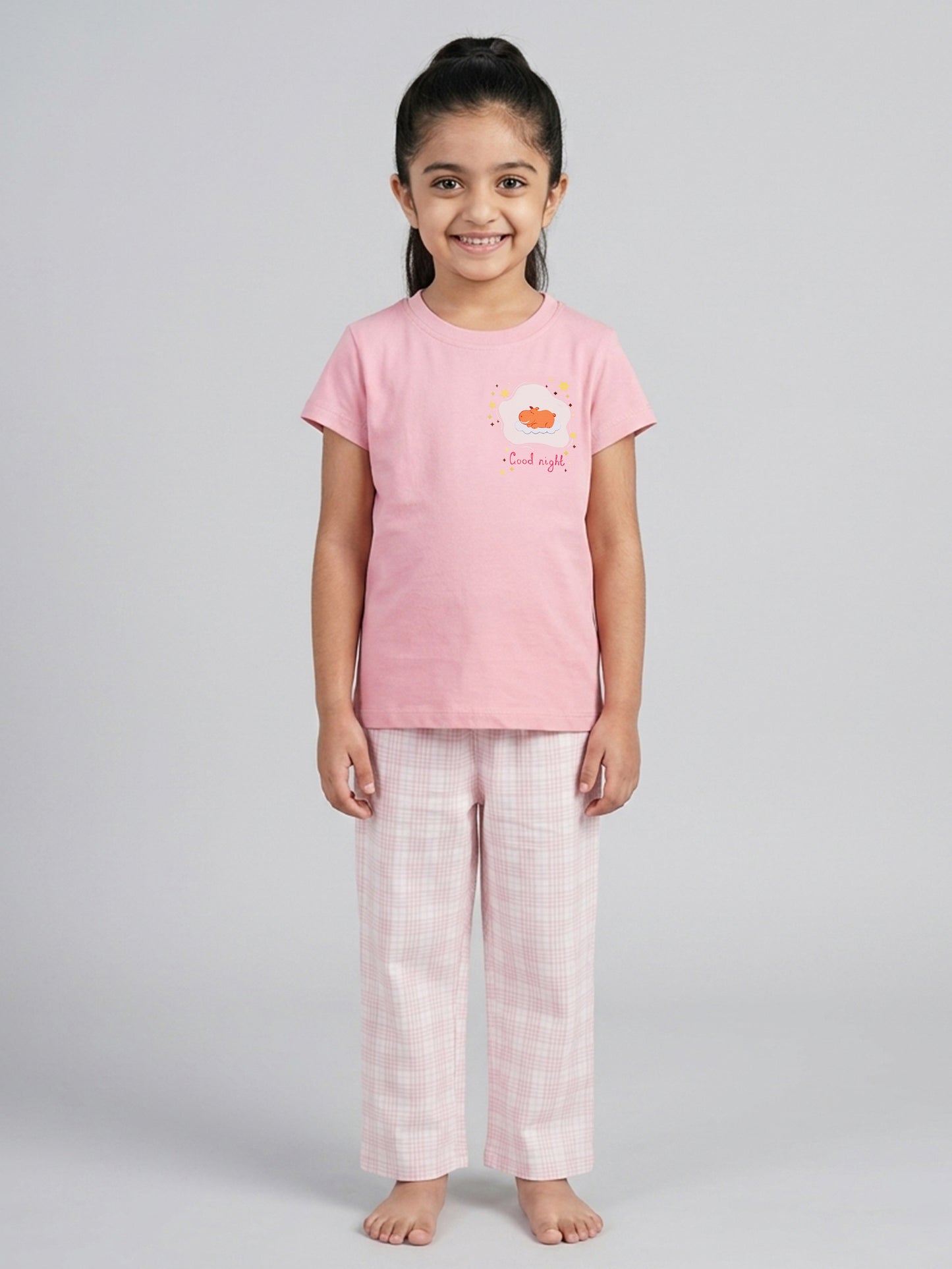 Peach brand night suit for girls pajama and tshirt pink sleep wear
