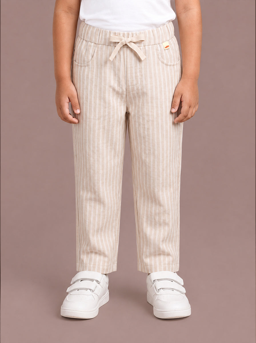 beige white striped trouser wide leg for boys kids fashion cotton linen premium pant affordable