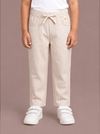 beige white striped trouser wide leg for boys kids fashion cotton linen premium pant affordable