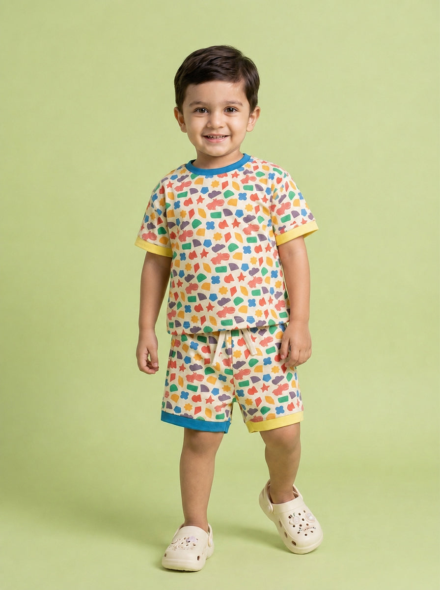 Shapes and Peach Oversized Coord Set for Boys