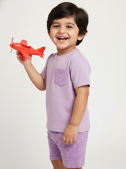 Purple 100% Cotton Regular Fit Printed Coord Set