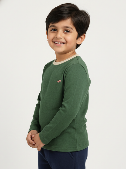 Green Mélange 100% Cotton Regular Long Sleeves T-shirt