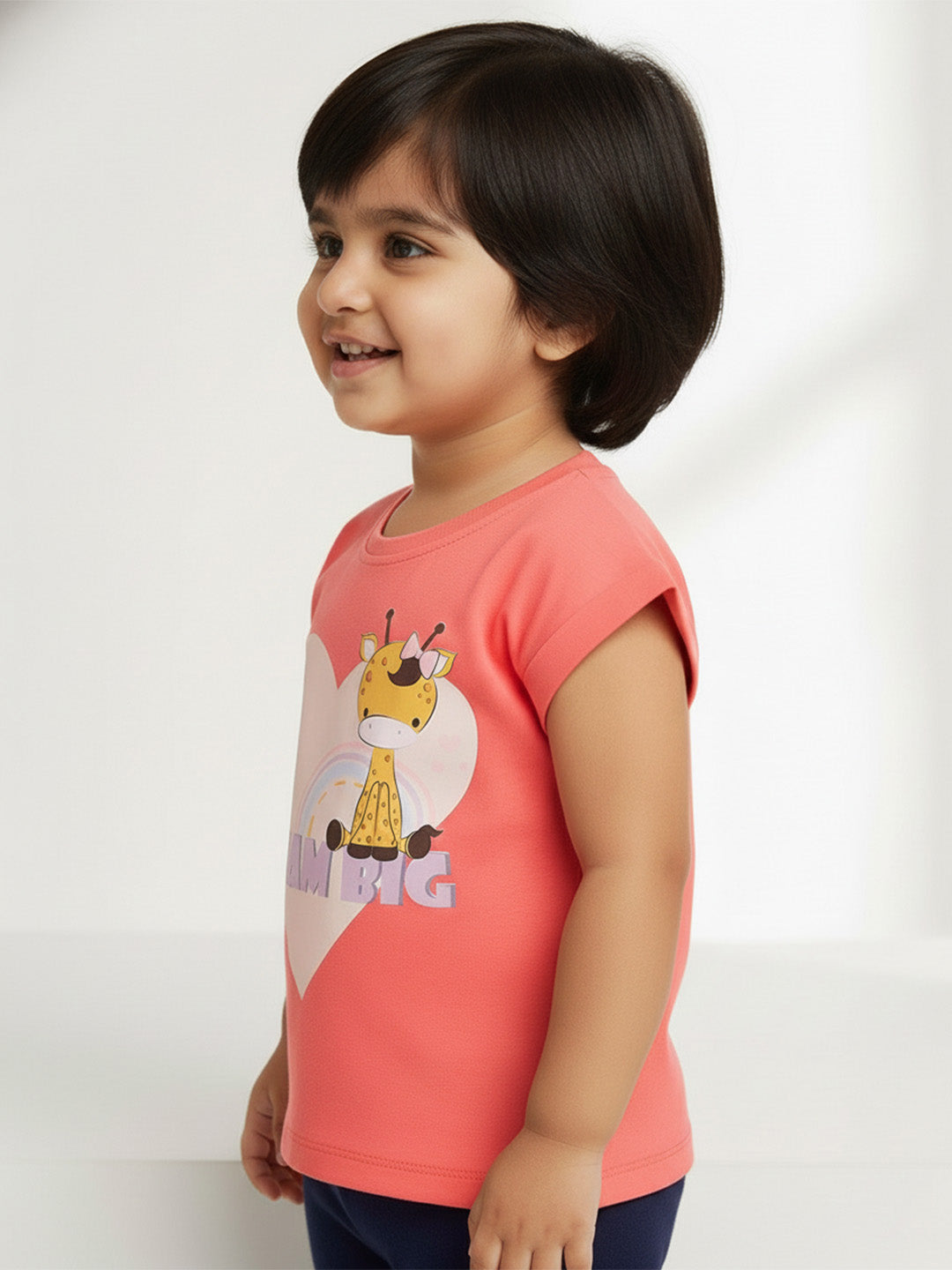 Pink 100% Cotton Animal Printed Dolman Sleeves T-shirt