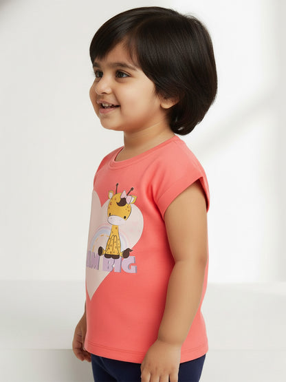 Pink 100% Cotton Animal Printed Dolman Sleeves T-shirt