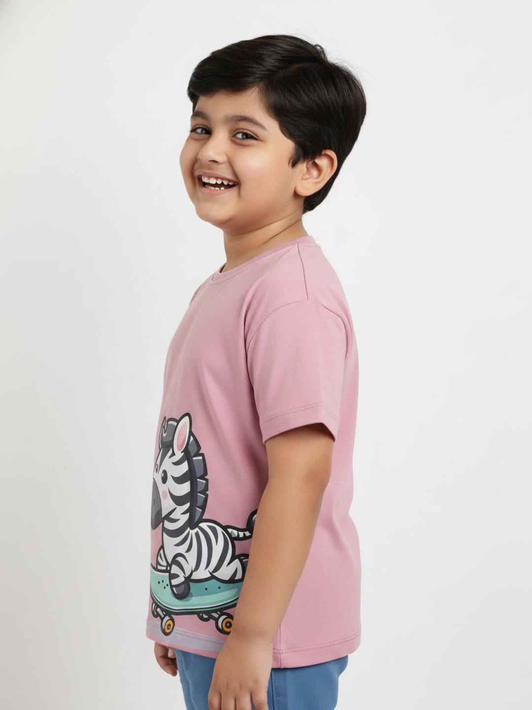 Purple 100% Cotton Interlock Oversized Fit Animal Printed Short Sleeves T-shirt