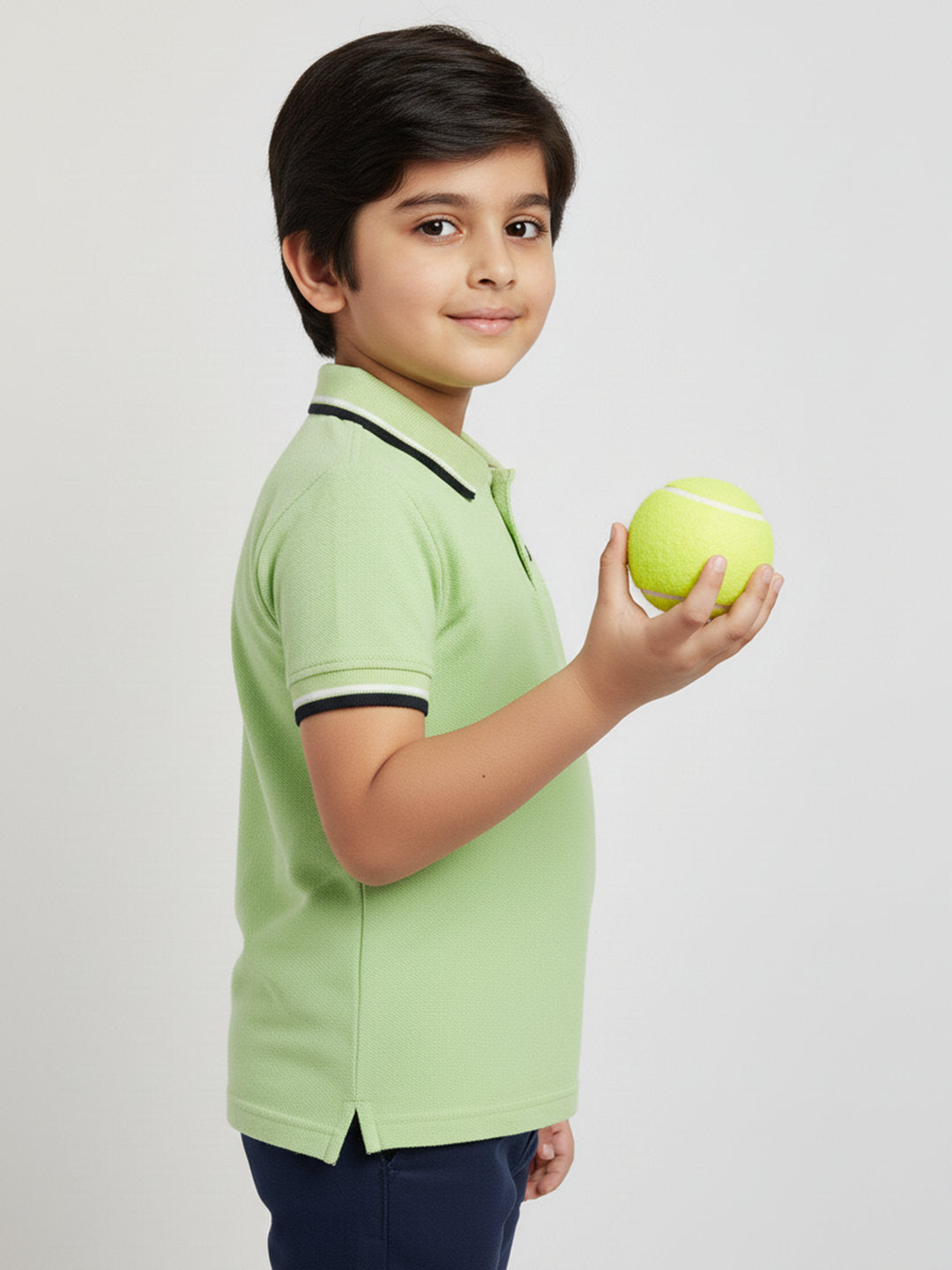 Green 100% Cotton Short Sleeves Polo Collar T-shirt