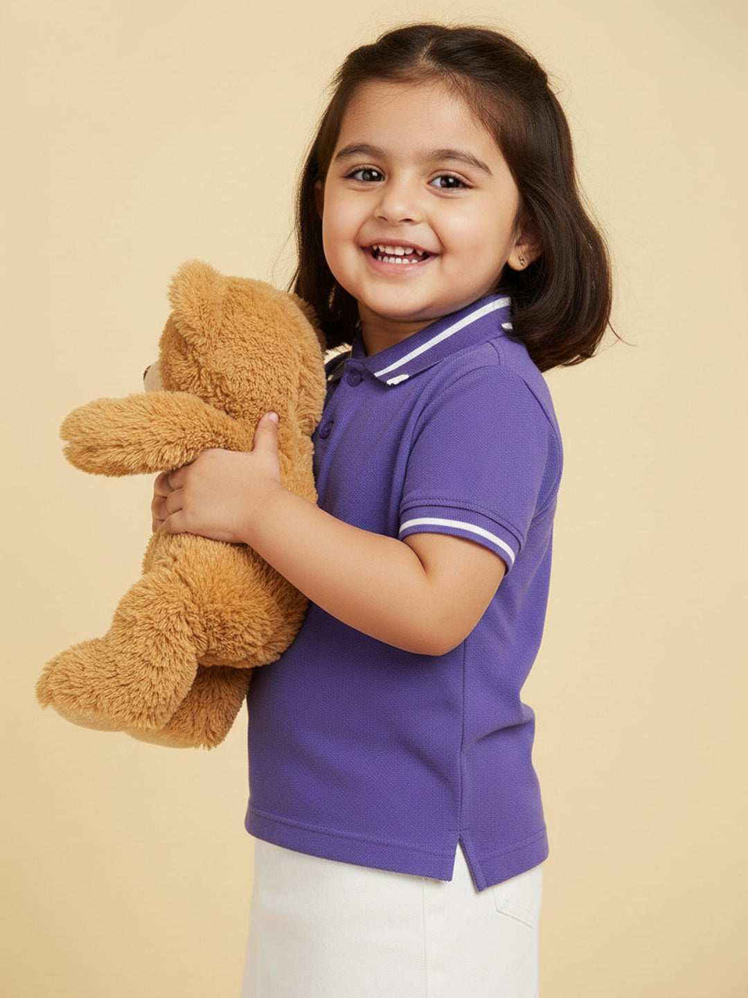 Purple 100% Cotton Short Sleeves Polo Collar T-shirt for Girls