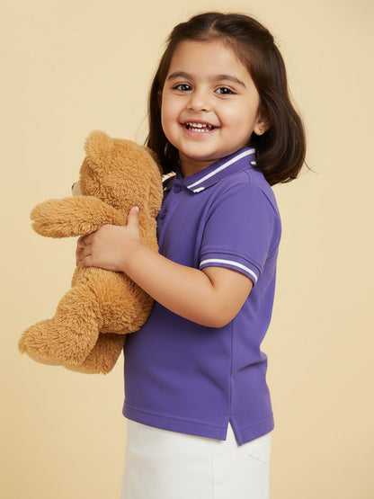 Purple 100% Cotton Short Sleeves Polo Collar T-shirt for Girls