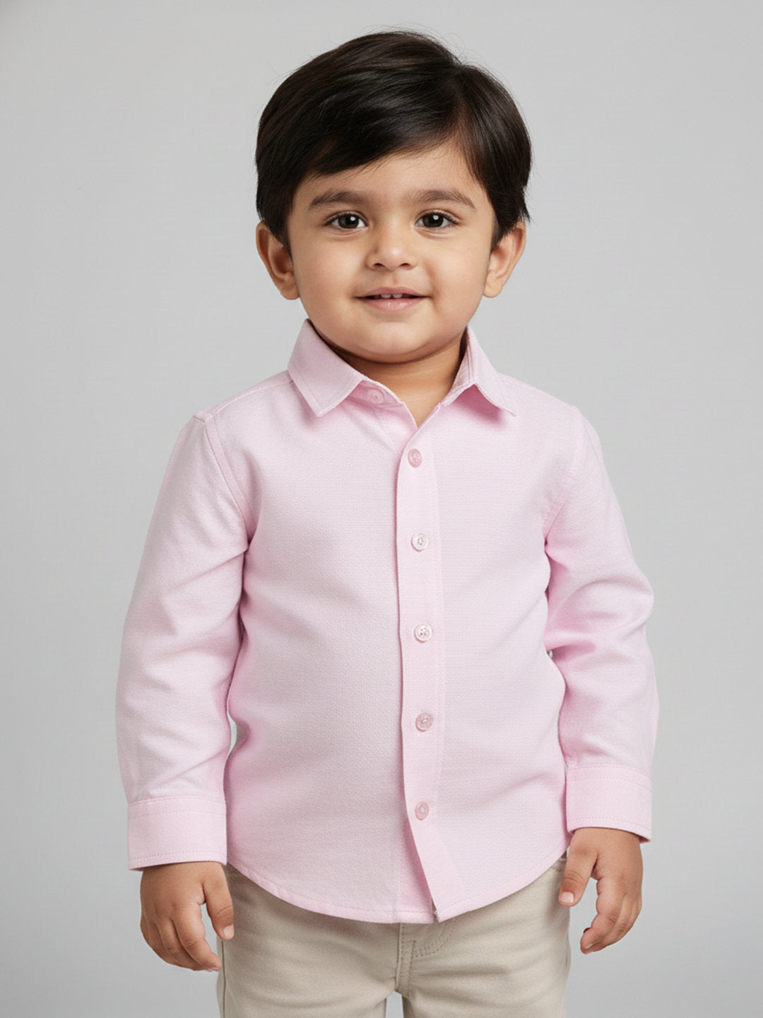 Easy to Wear Pink 100% Cotton Formal Shirt for Toddlers with Zip and Faux Buttons