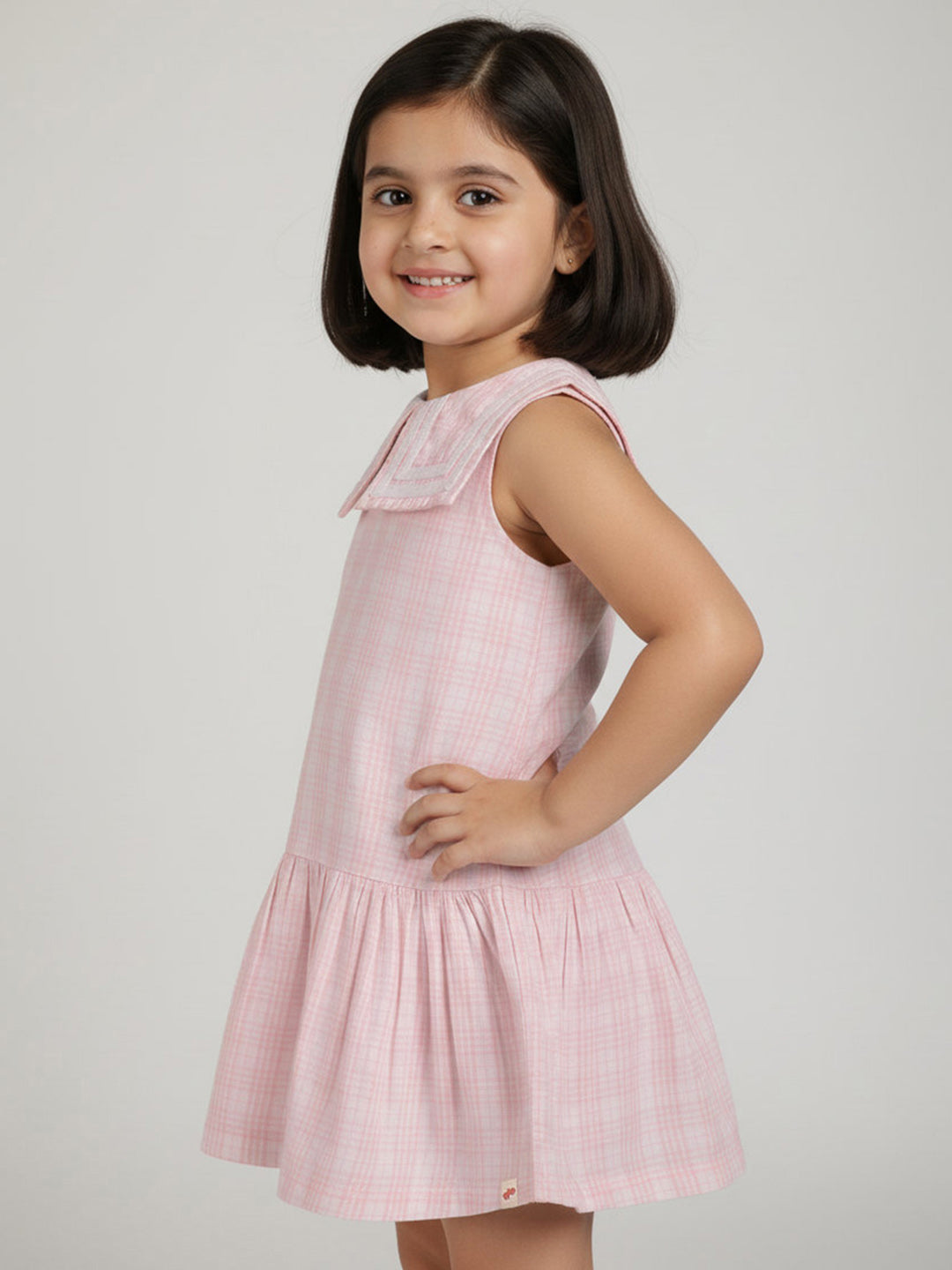 Pink 100% Cotton Peter Pan Collar Dress