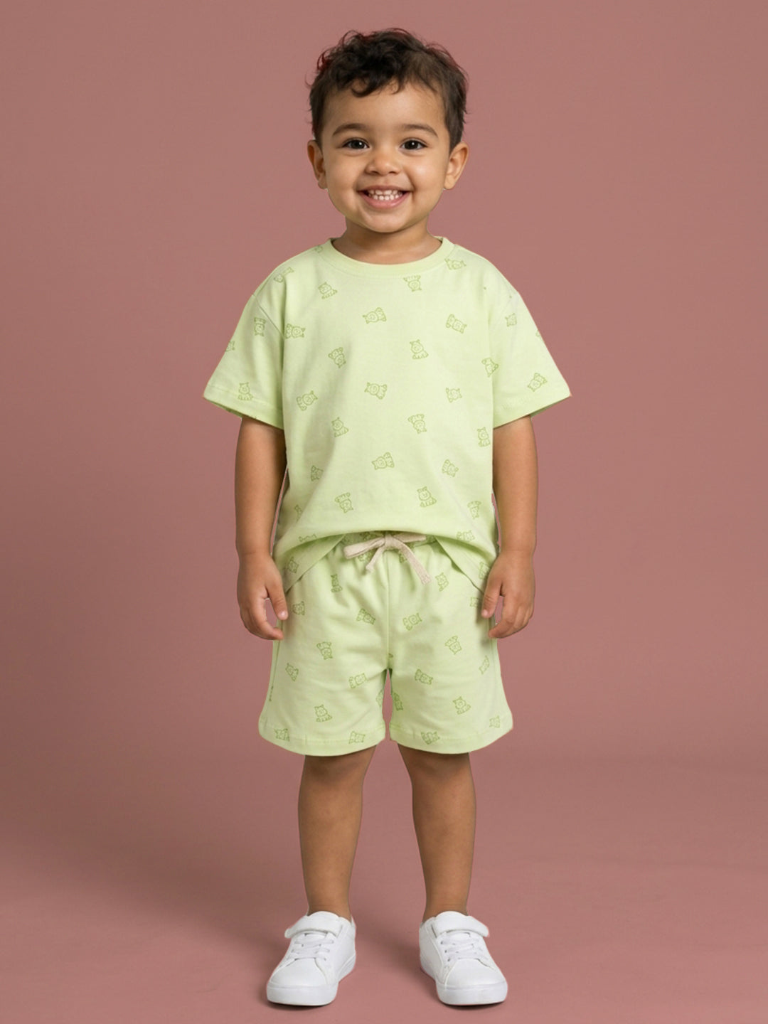 Peach Signature Oversized Coord Set for Kids (Lime Green)