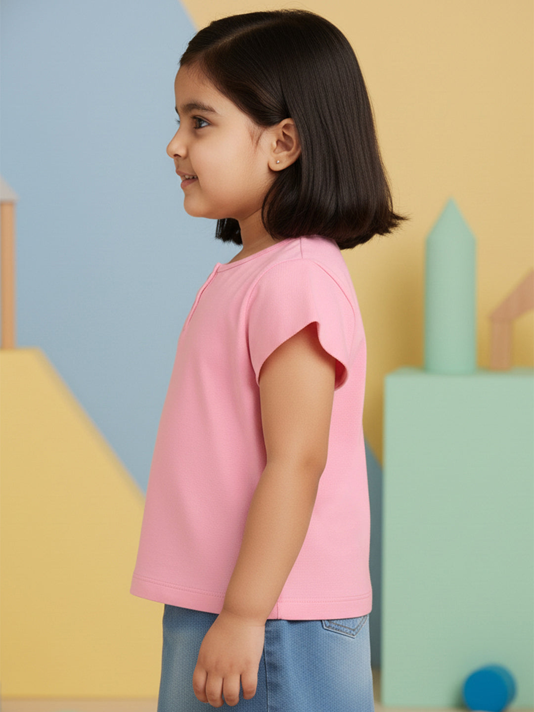 Pink 100% Cotton Regular Fit Solid Short Sleeves T-shirt