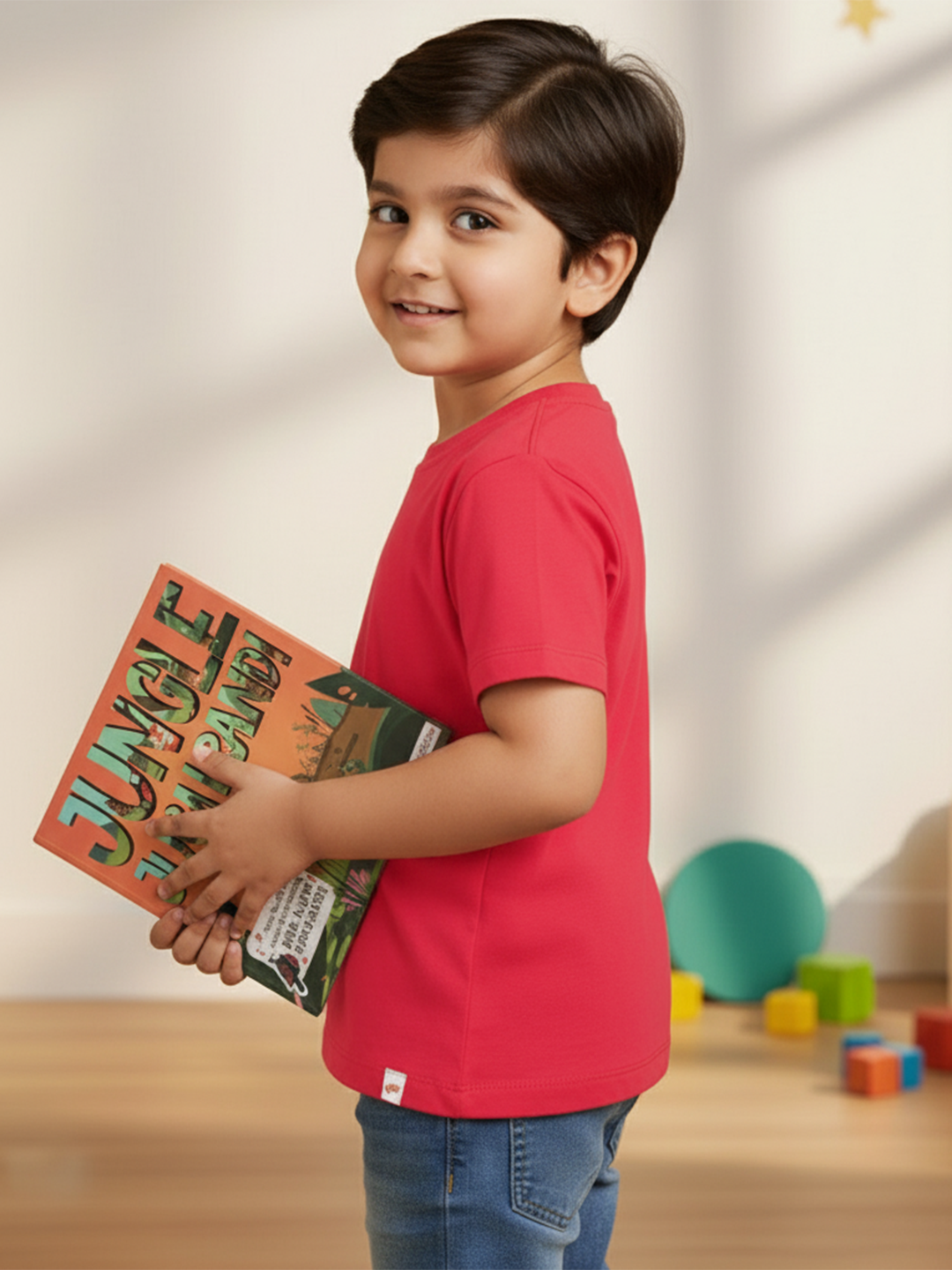 Red 100% Cotton Regular Fit Solid Short Sleeves T-shirt for Boys