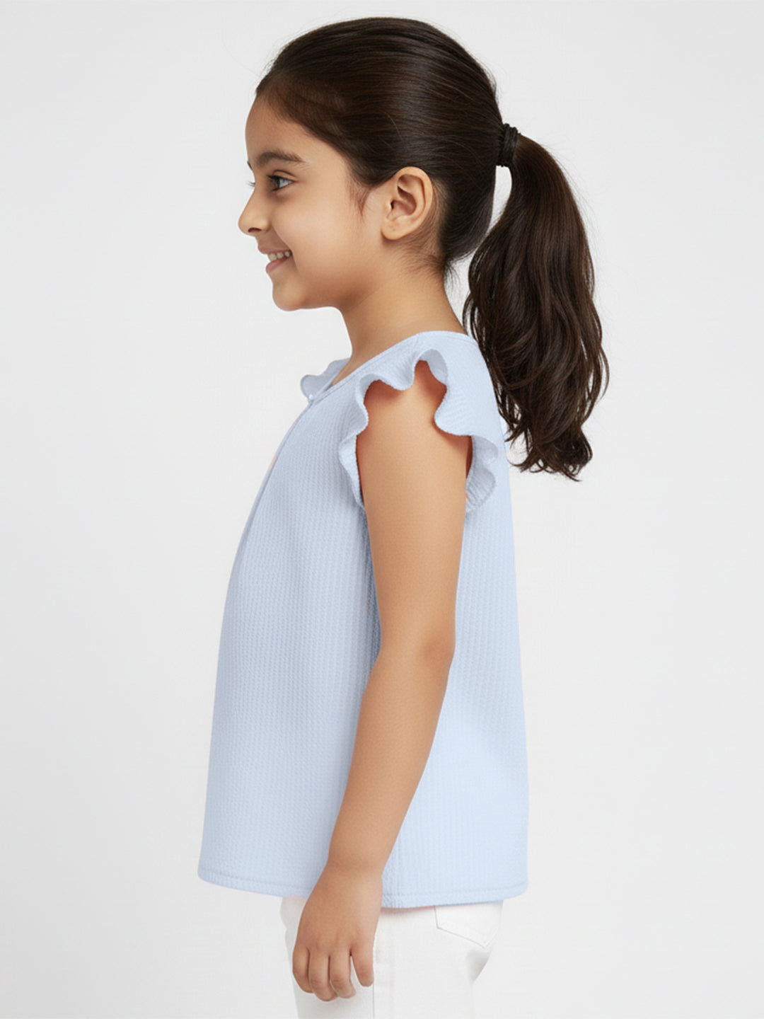 Pastel Blue 100% Cotton Seer Sucker Frill Sleeves Top