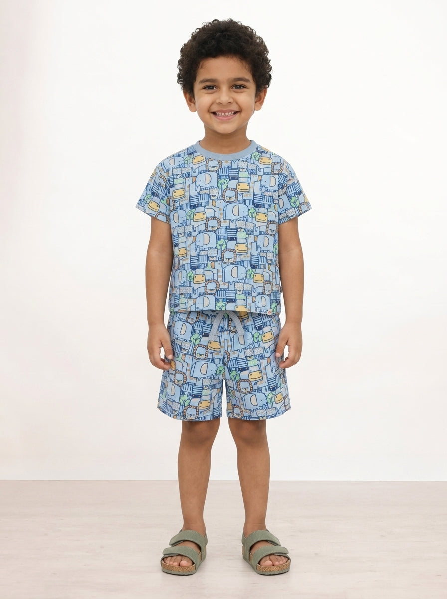 Jungle Friends Oversized Coord Set for Boys (Blue)