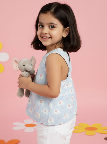 Light blue 100% Cotton Cross Back Sleeveless Top