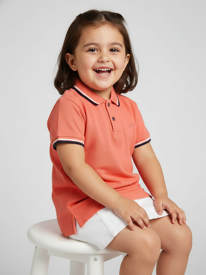 Pink 100% Cotton Short Sleeves Polo Collar T-shirt for Girls