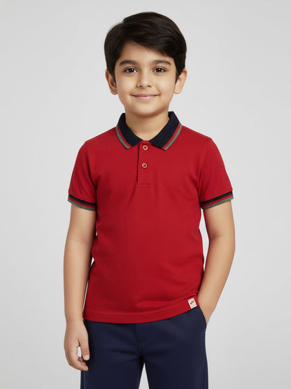 Red 100% Cotton Short Sleeves Polo Collar T-shirt