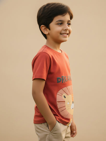 Rust 100% Cotton Regular Fit Animal Printed Short Sleeves T-shirt