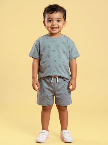 Peach Signature Oversized Coord Set for Kids (Blue)