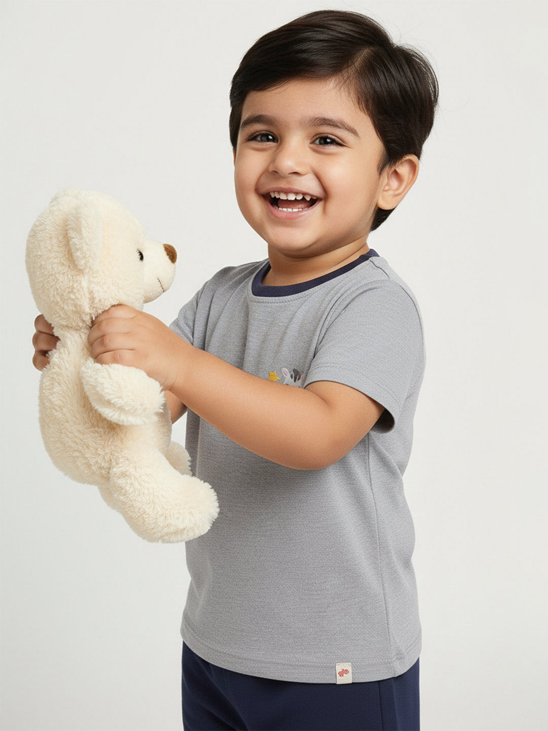 Grey Mélange 100% Cotton Regular Fit Animal Printed Short Sleeves T-shirt